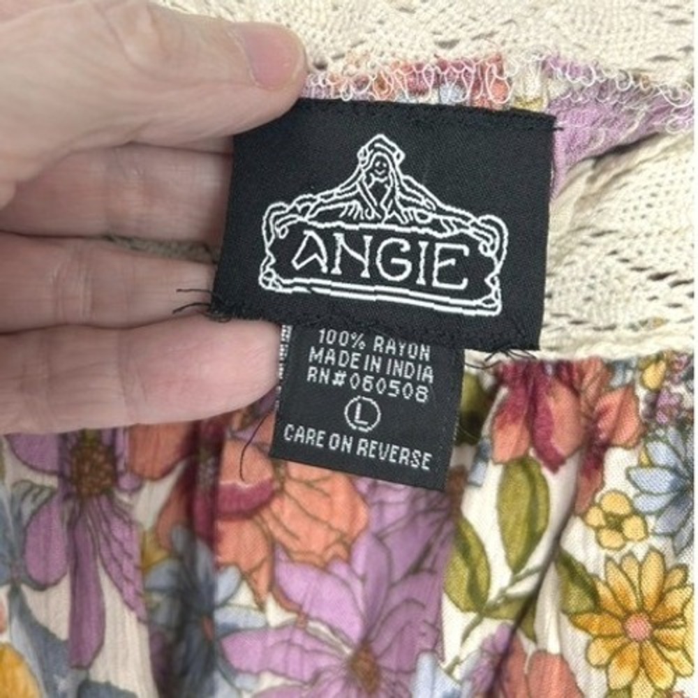 Angie Floral Crochet Trim Crop Top Long Sleeve Boho Blouse Multicolor Size L - Picture 3 of 9